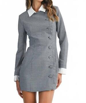 NEW MABLE stevie gingham check button mini dress in black
